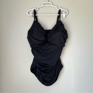 City Chic Women’s Black Ruched Slimming One Piece Swimsuit Size 22